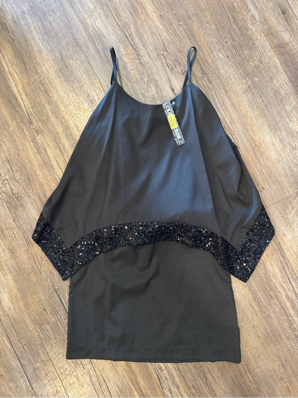 NWT GIANNI BINI Black All That Glitters Scarf Spaghetti Strap Mini Dress Sz Sm